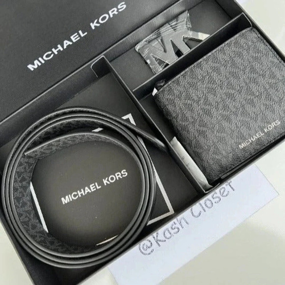 Michael Kors Mens Belt & Wallet Gift Set MK Signature Black - Picture 1 of 10